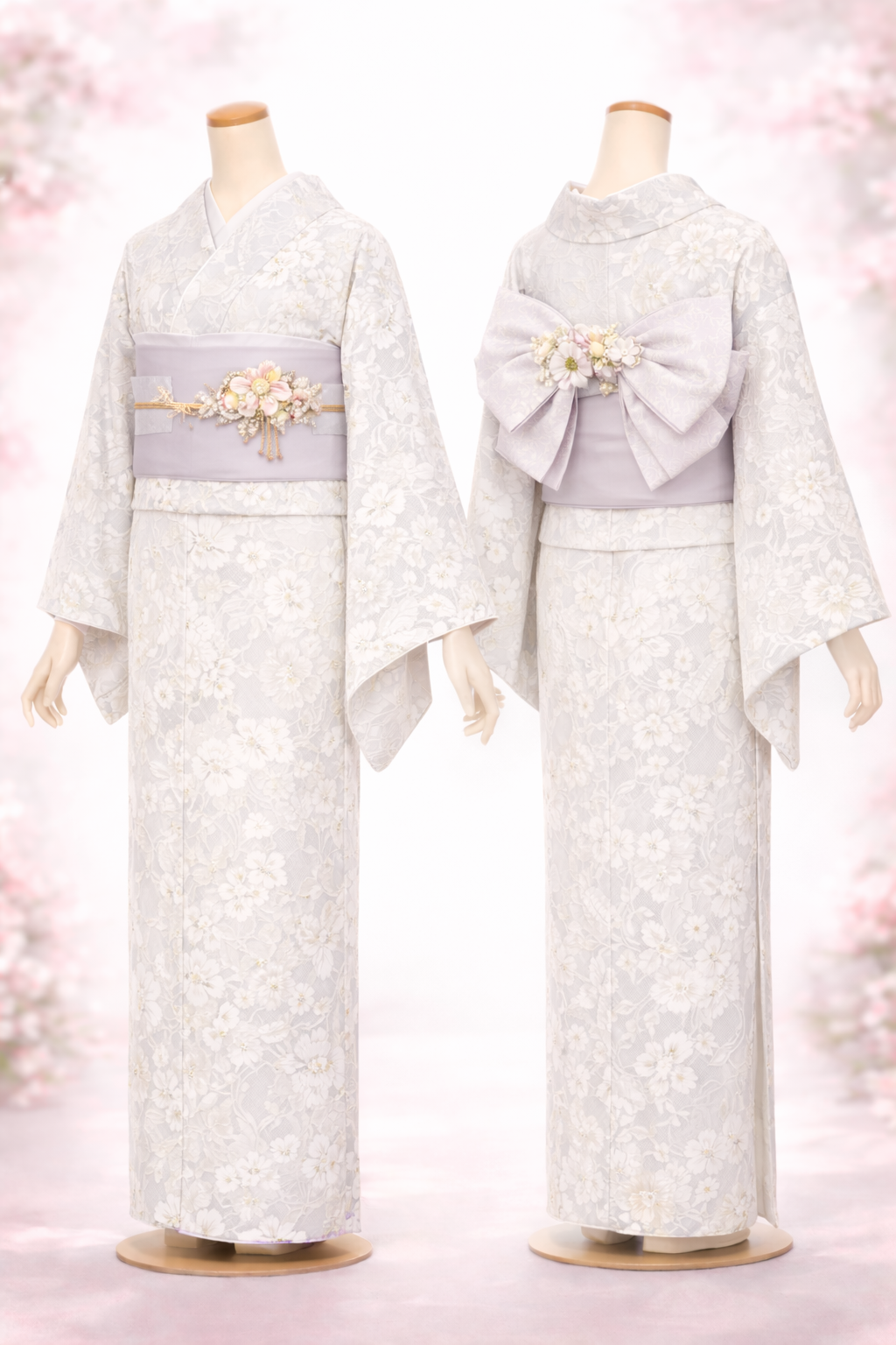 白ベースのレースの着物
