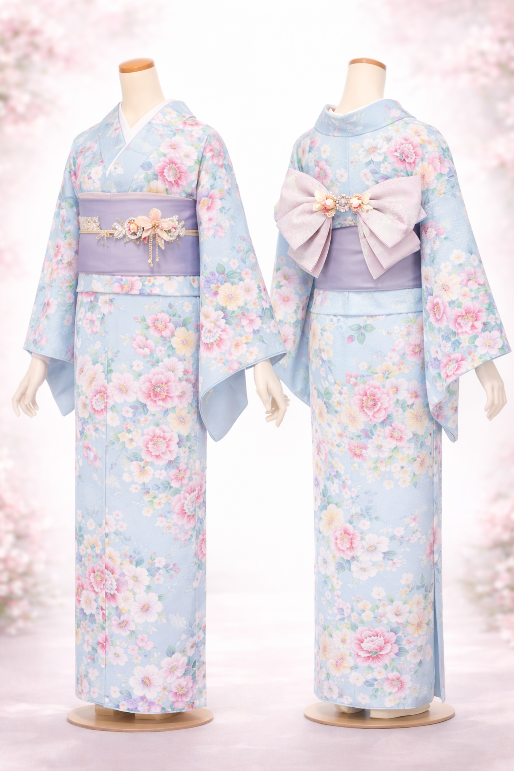 淡いブルーの着物